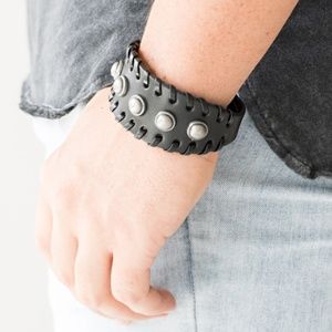 Stud Black Leather Bracelet